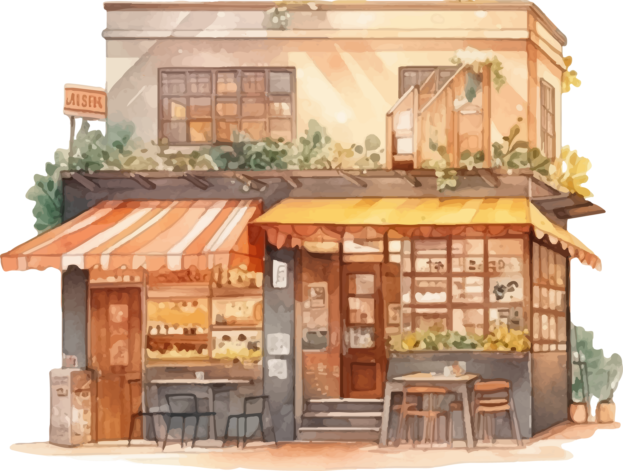 restaurant building watercolor illustration
